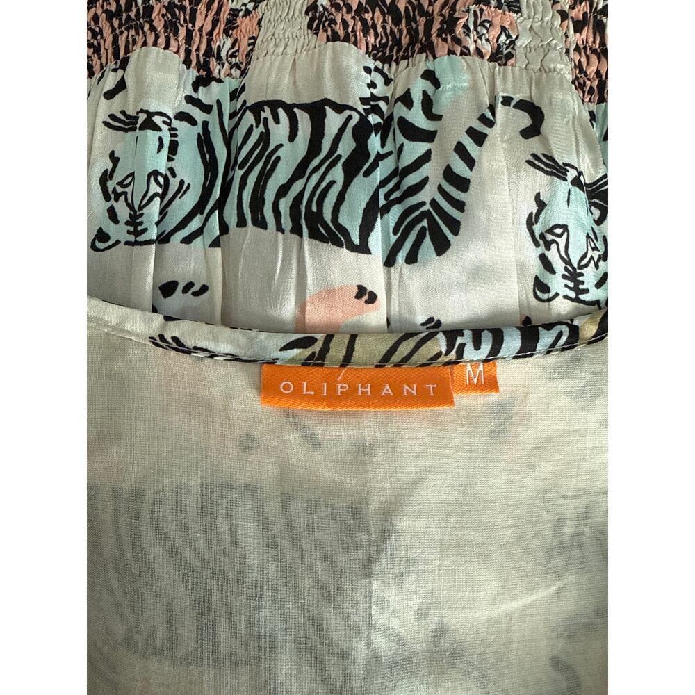 Oliphant Cuff Sleeve Smocked Waist Colorful Tiger Print Maxi Size Medium - Picture 8 of 10
